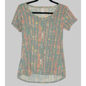 LulaRoe shirt short sleeve grey pink graphic new without tags high low xxs READ